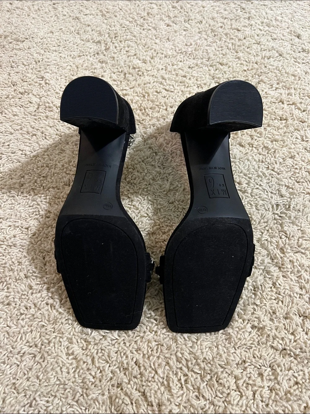 Mix No. 6 Black Block Heel Sandals with Silver Chain
